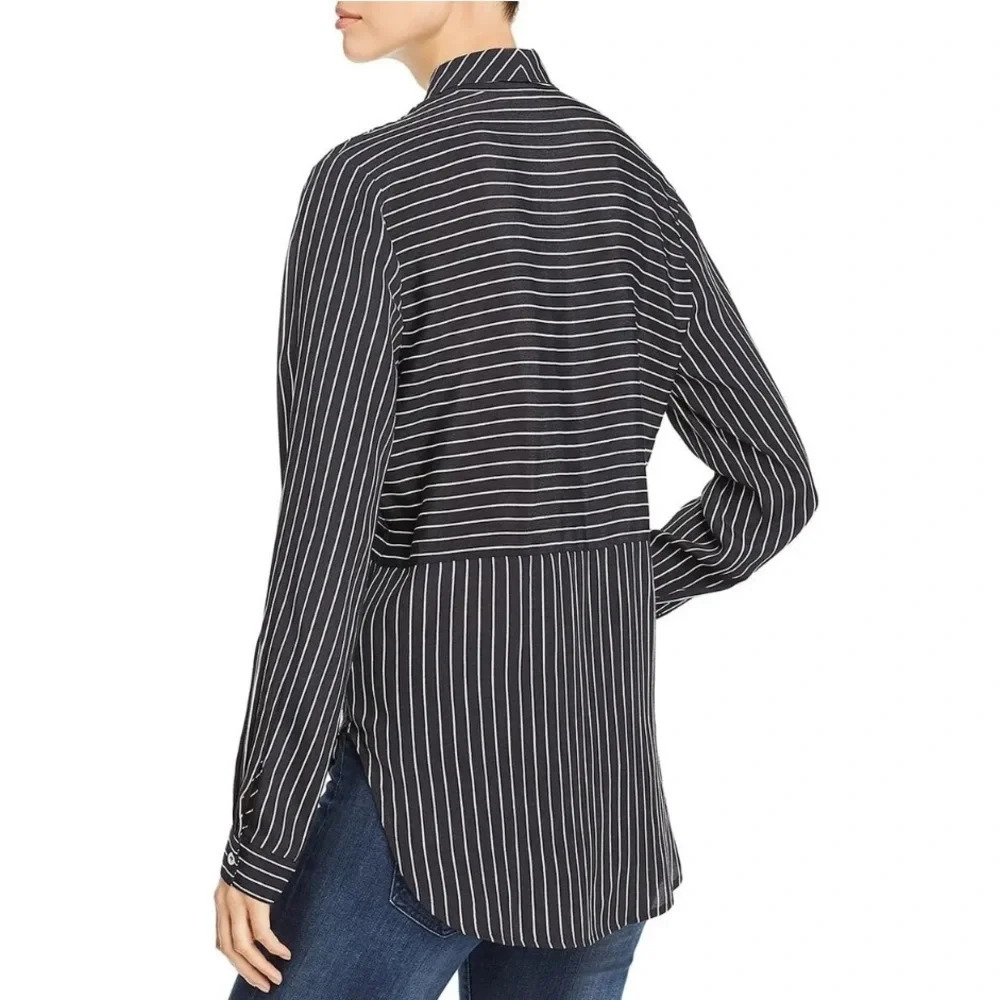 Three Dots‎ Black White Striped Long Sleeve Button Up Tunic Top - Picture 2 of 10